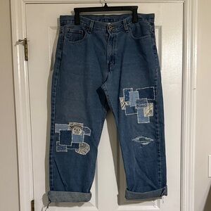 Women's Blue Patchwork Flare Jeans